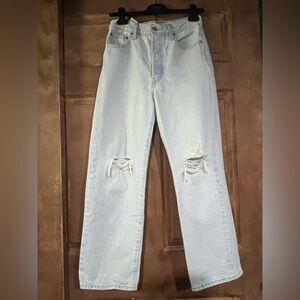 Levi's Ribcage Straight Ankle Distressed Light Wash Jeans in 26 100% Cotton